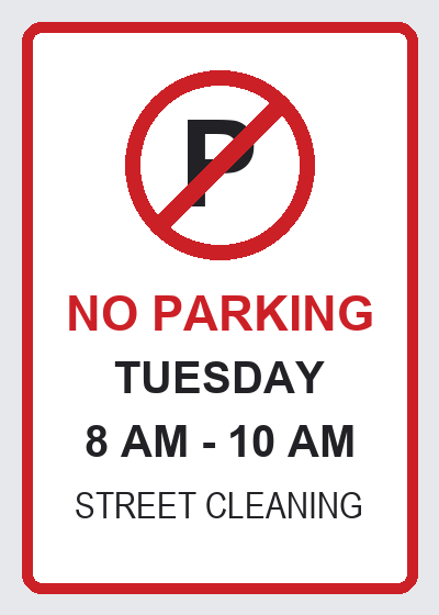 A no parking, street cleaning sign