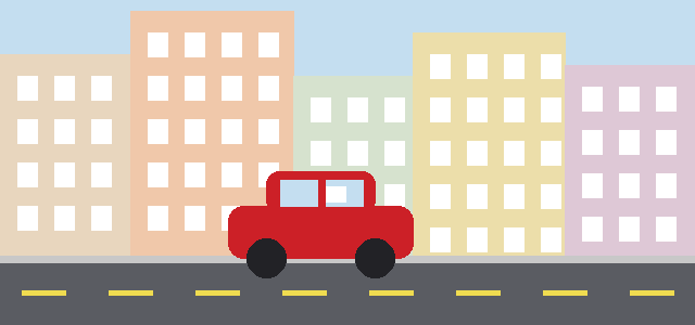 A red car parked on a city street with a ticket on the windshield